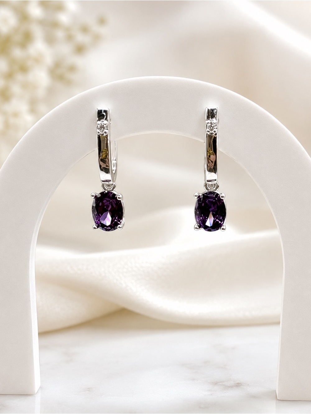 Elegant Purple and Silver Drop Earrings 925